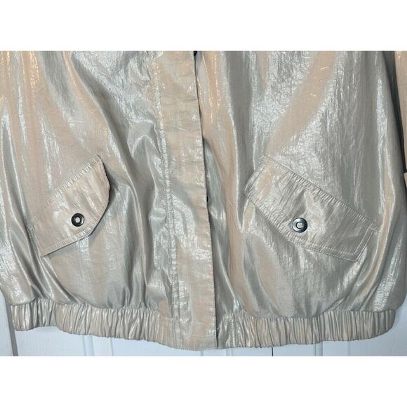Chico's Metallic Shimmer Utility Jacket Womens Sz 2 (L) Champagne Hooded Hidden - Picture 2 of 15